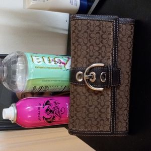 Coach logo jacquard wallet brown and tan